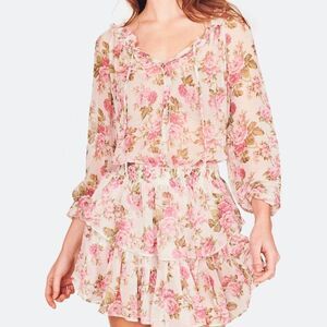 LoveShackFancy Popover Silk Dress Floral Print